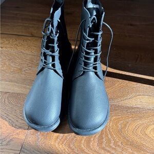 Pebble Leather Black Lace-Up Combat Ankle Boot Barefoot Transition Shoe